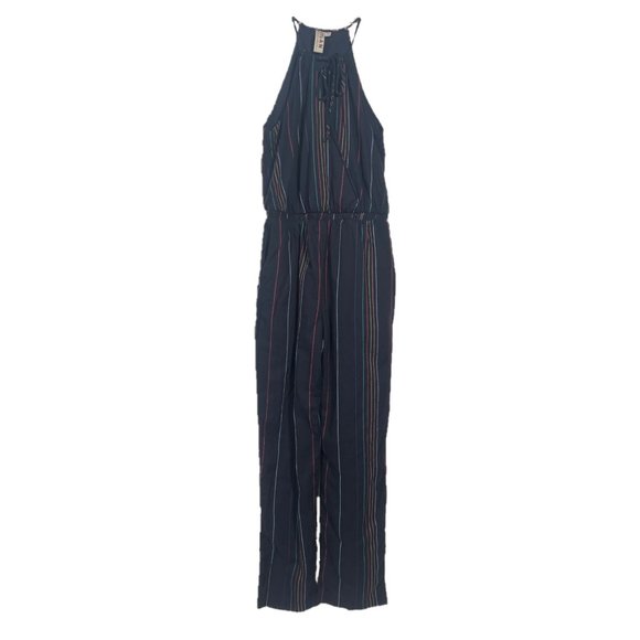 Anthropologie Pants - Anthropologie Dolan Cotton Blue Striped Halter Wrap Jumpsuit XS